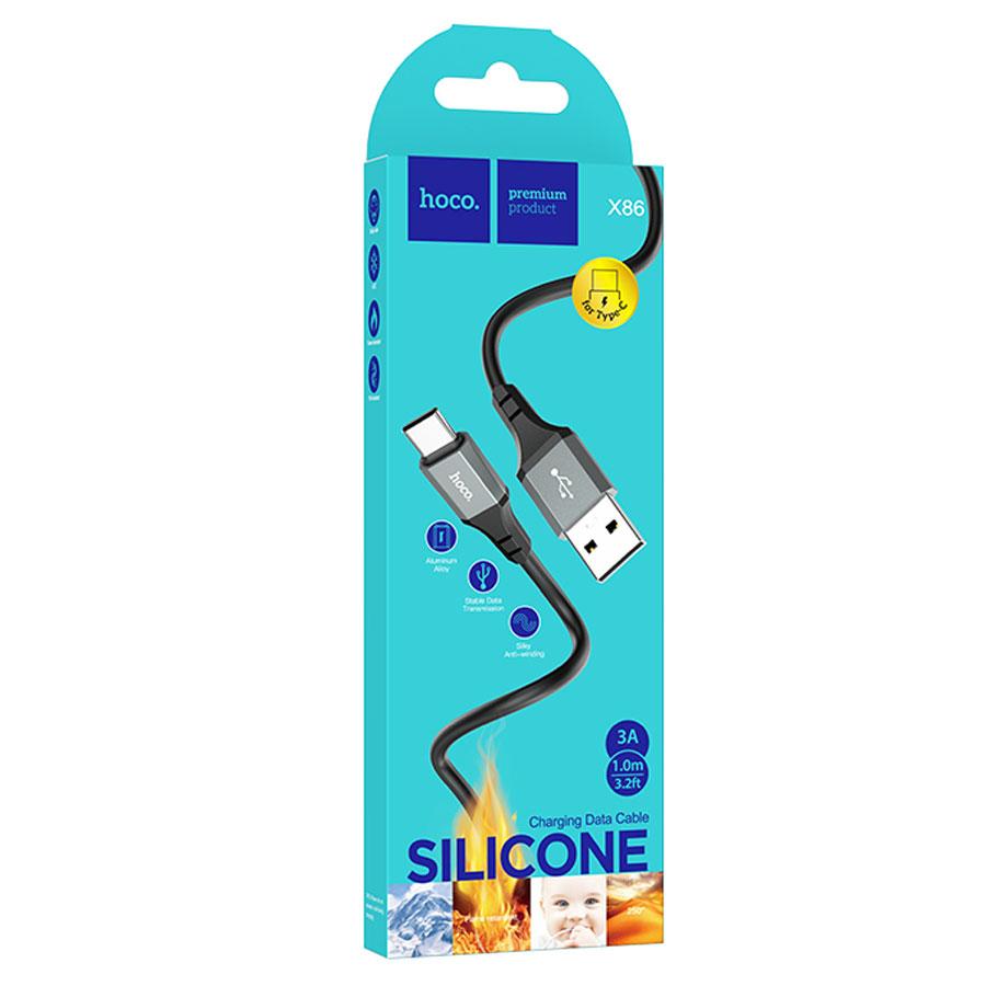 Кабель USB HOCO X86 Spear silicone USB - Type-C, 3A, 1 м, черный