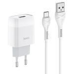 Сетевое зарядное устройство HOCO C72A Glorius single 1xUSB с Кабелем USB - Type-C, 2.1A, 10W, белый