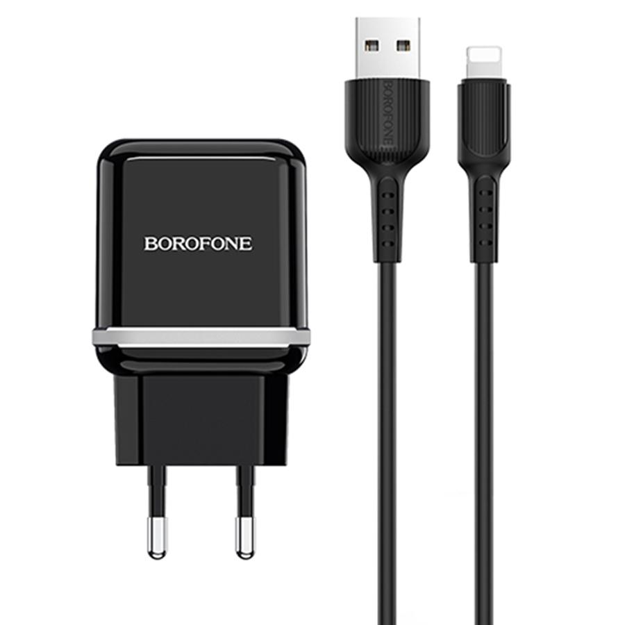 Сетевое зарядное устройство BOROFONE BA25A Outstanding 2xUSB с Кабелем USB - Lightning, 2.4A, черный