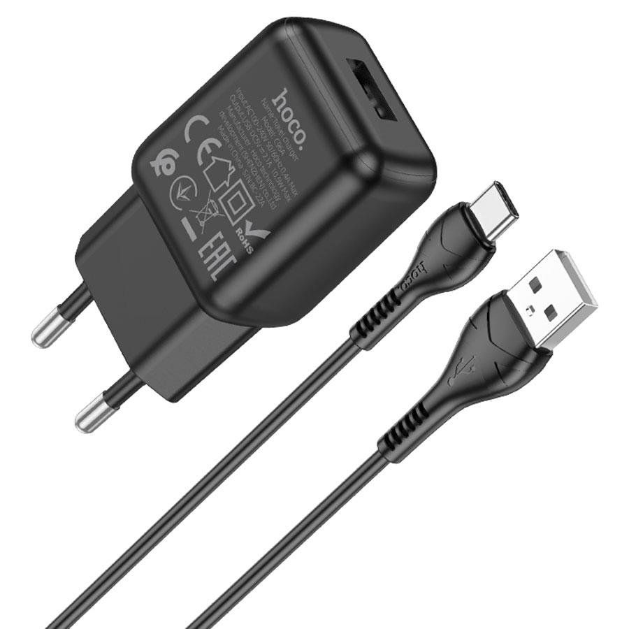 Сетевое зарядное устройство HOCO C96A 1xUSB с Кабелем USB - Type-C, 2.1A, 10W, черный