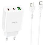 Сетевое зарядное устройство HOCO C99A 1xUSB + 2xUSB-C с Кабелем Type-C - Lightning, 3.0A, 20W, белый