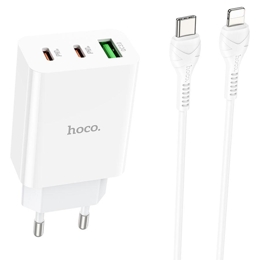 Сетевое зарядное устройство HOCO C99A 1xUSB + 2xUSB-C с Кабелем Type-C - Lightning, 3.0A, 20W, белый