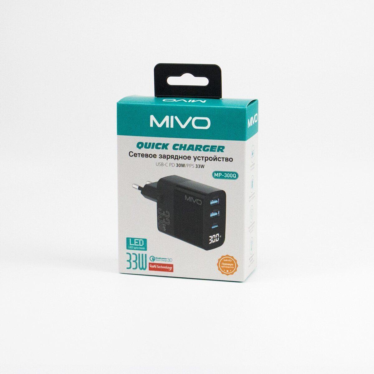 Сетевое зарядное устройство Mivo MP-300Q, 33W, Type-C, 2xUSB