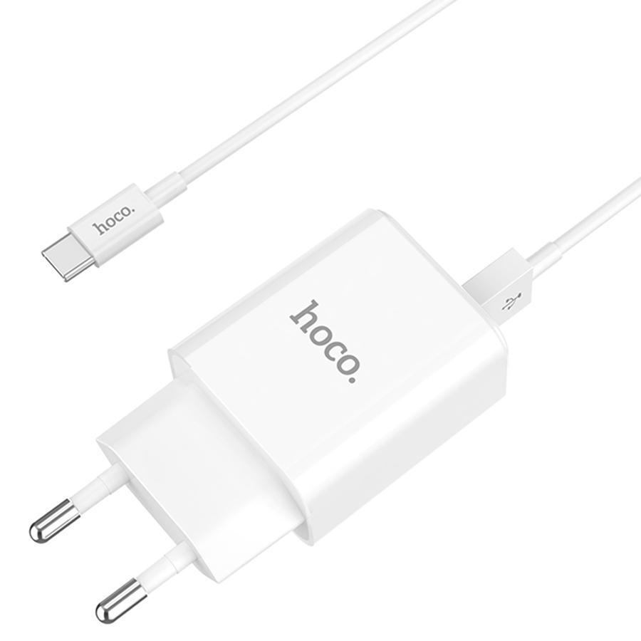 Сетевое зарядное устройство HOCO C62A Victoria 2xUSB с Кабелем USB - Type-C, 2.1A, 10W, белый