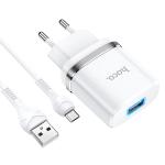 Сетевое зарядное устройство HOCO N1 Ardent 1xUSB с Кабелем USB - Micro, 2.4A, 10.8W, белый