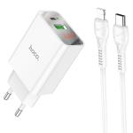 Сетевое зарядное устройство HOCO C100A 1xUSB + 1xUSB-C с Кабелем Type-C - Lightning, 3.0A, 20W, белый