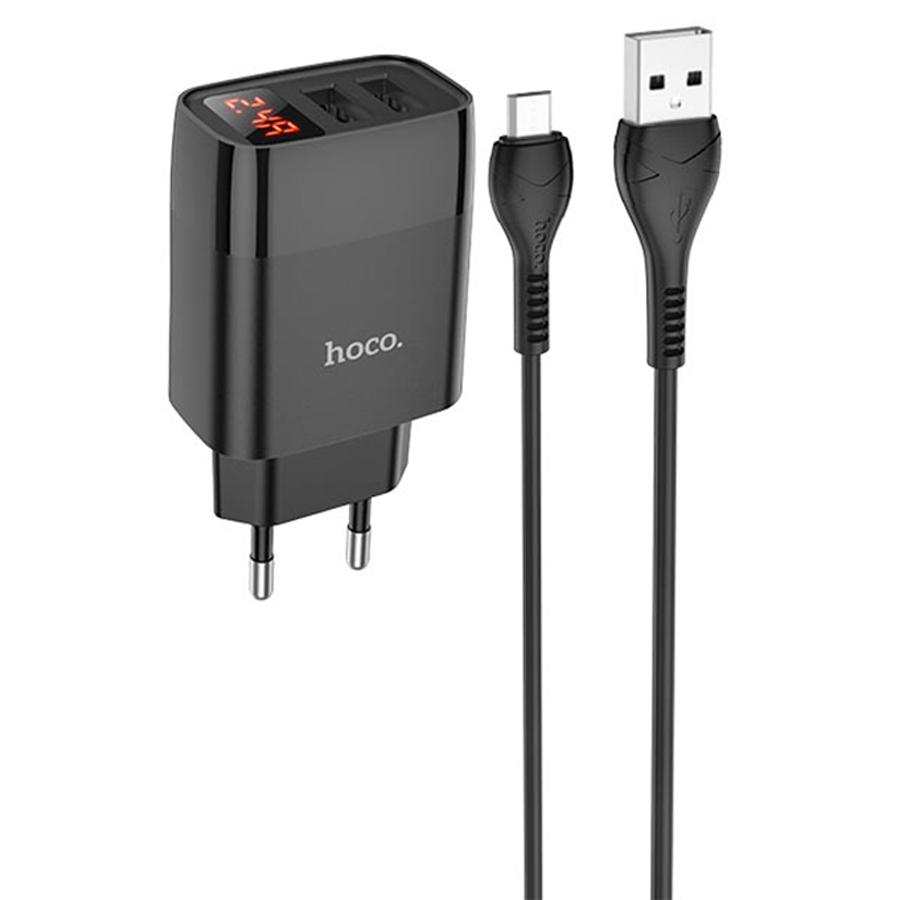 Сетевое зарядное устройство HOCO C86A Illustrious 2xUSB с Кабелем USB - Micro, 2.4A, 10.8W, черный