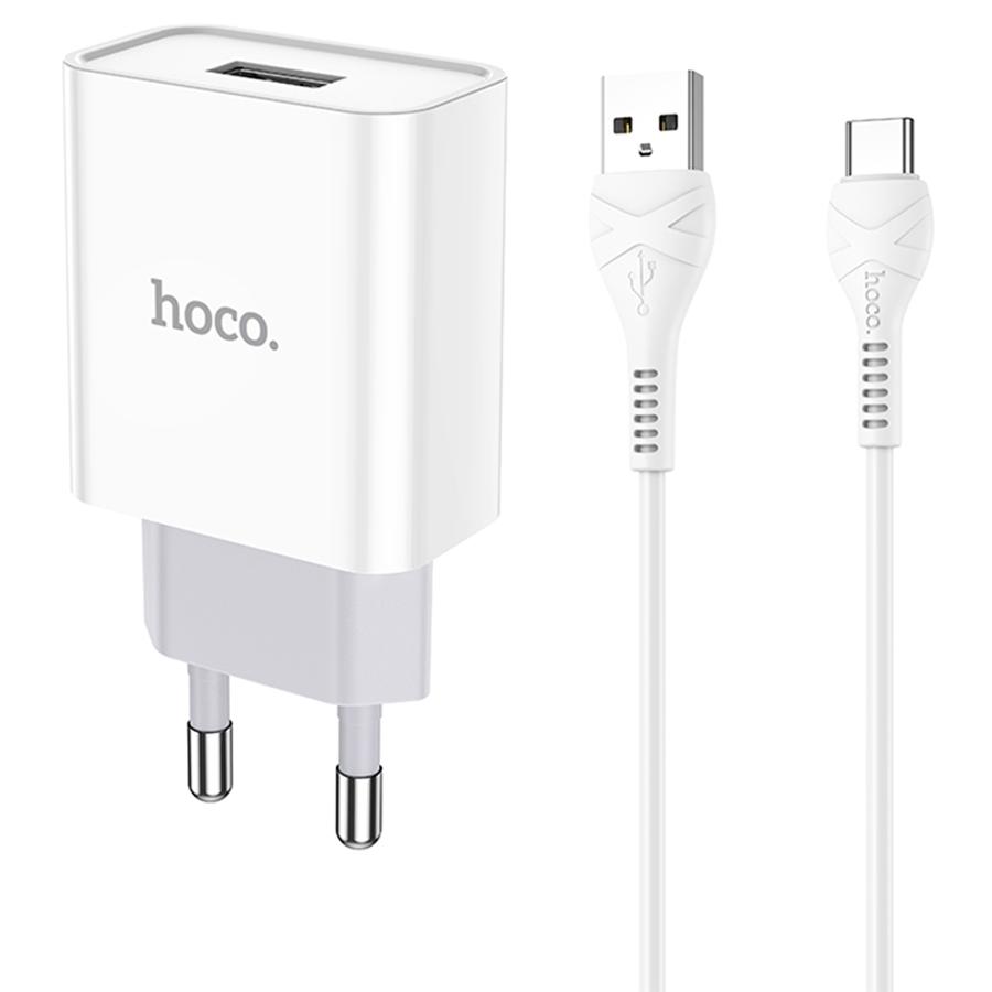 Сетевое зарядное устройство HOCO C81A Asombroso single 1xUSB с Кабелем USB - Type-C, 2.1A, 10W, белый