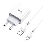 Сетевое зарядное устройство HOCO C81A Asombroso single 1xUSB с Кабелем USB - Type-C, 2.1A, 10W, белый