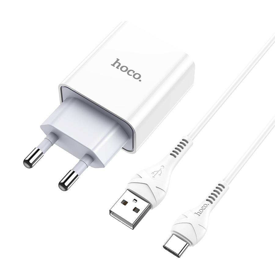 Сетевое зарядное устройство HOCO C81A Asombroso single 1xUSB с Кабелем USB - Type-C, 2.1A, 10W, белый