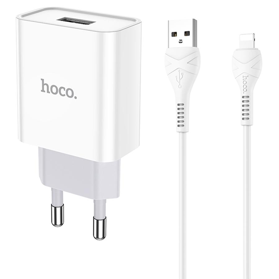 Сетевое зарядное устройство HOCO C81A Asombroso single 1xUSB с Кабелем USB - Lightning, 2.1A, 10W, белый