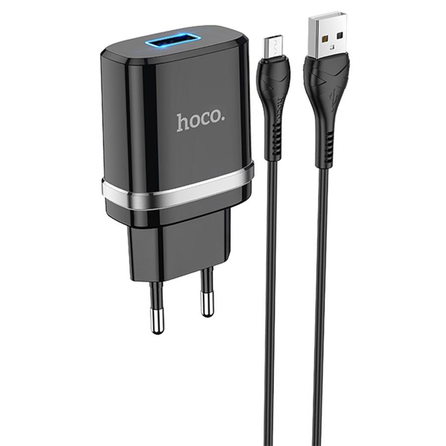 Сетевое зарядное устройство HOCO N1 Ardent 1xUSB с Кабелем USB - Micro, 2.4A, 10.8W, черный