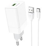 Сетевое зарядное устройство BOROFONE BA47A Mighty 1xUSB с Кабелем USB - Type-C, 3A, 18W, белый