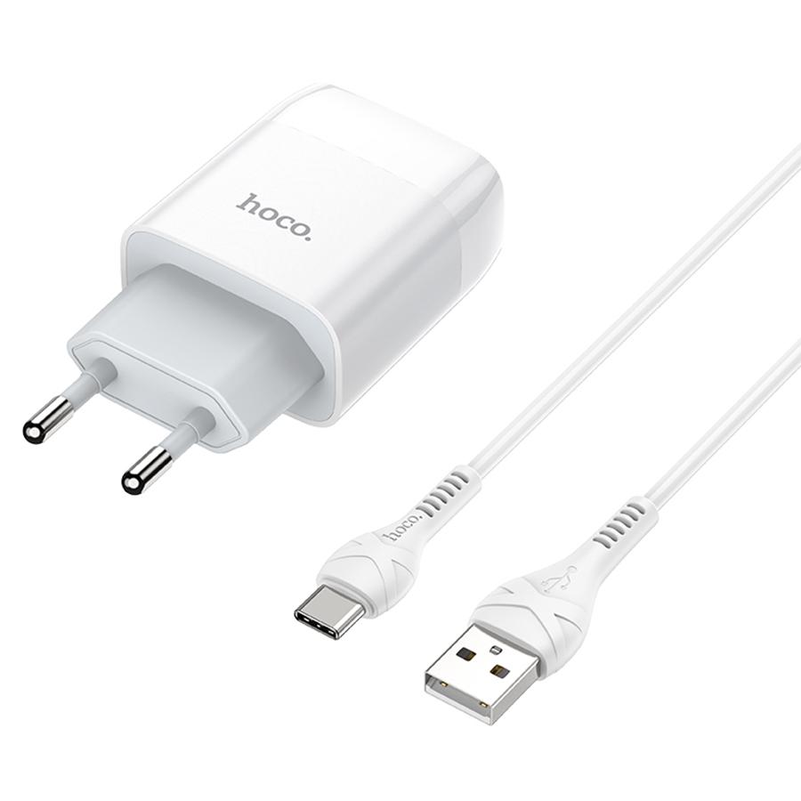 Сетевое зарядное устройство HOCO C72A Glorius single 1xUSB с Кабелем USB - Type-C, 2.1A, 10W, белый