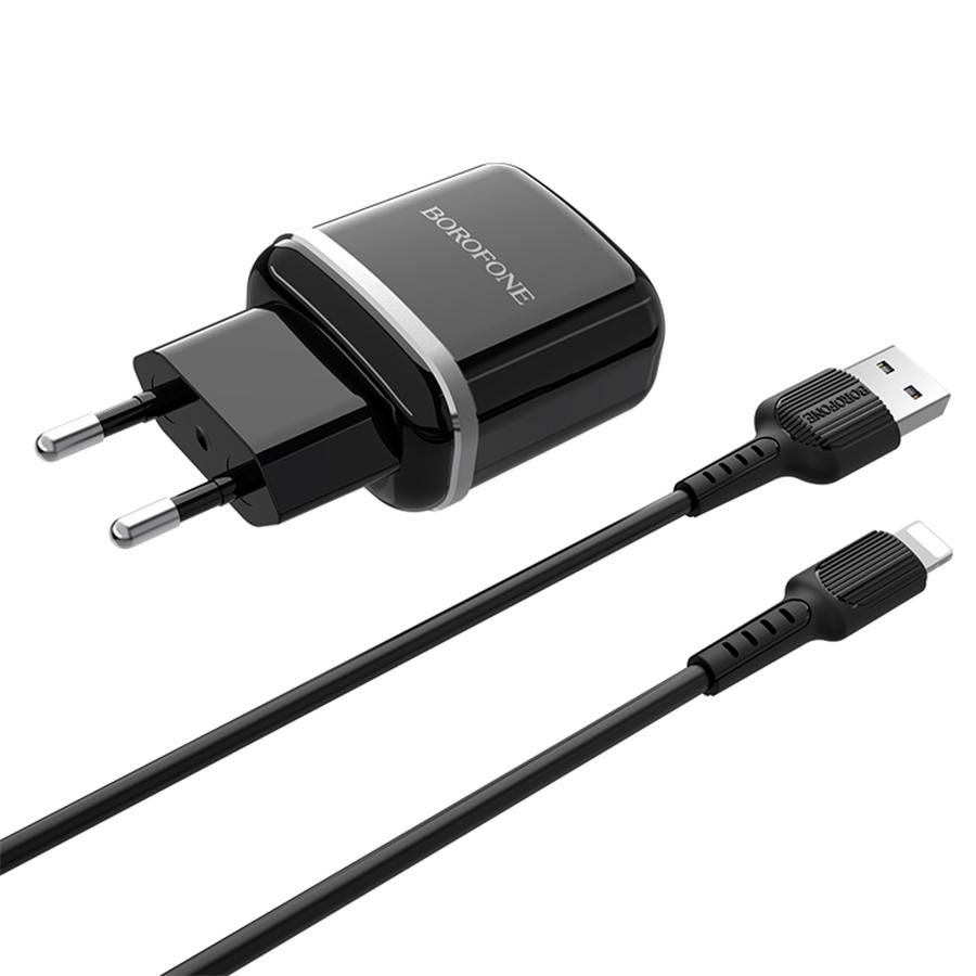 Сетевое зарядное устройство BOROFONE BA25A Outstanding 2xUSB с Кабелем USB - Lightning, 2.4A, черный