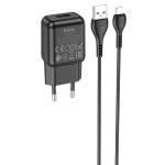 Сетевое зарядное устройство HOCO C96A 1xUSB с Кабелем USB - Lightning, 2.1A, 10W, черный