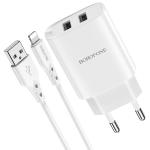 Сетевое зарядное устройство BOROFONE BN2 super fast 2xUSB с Кабелем USB - Lightning, 2.1A, белый