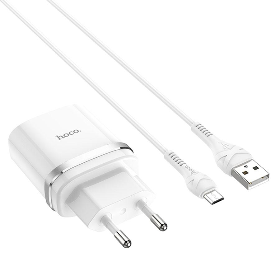 Сетевое зарядное устройство HOCO C12Q Smart 1xUSB с Кабелем USB - Micro, 3A, 18W, белый