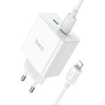 Сетевое зарядное устройство HOCO C108A Leader 2xUSB-C с Кабелем Type-C - Lightning, 3.0A, 35W, белый