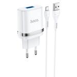 Сетевое зарядное устройство HOCO N1 Ardent 1xUSB с Кабелем USB - Micro, 2.4A, 10.8W, белый