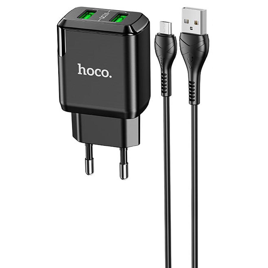 Сетевое зарядное устройство HOCO N6 Charmer 2xUSB с Кабелем USB - Micro, 3A, 18W, черный