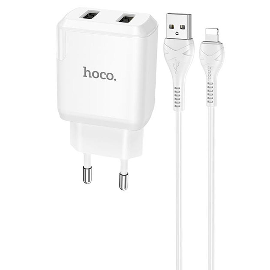 Сетевое зарядное устройство HOCO N7 Speedy 2xUSB с Кабелем USB - Lightning, 2.1A, 10W, белый