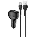 Автомобильное зарядное устройство HOCO Z36 Leader, 2xUSB с Кабелем USB - Type-C, 2.4A, черный