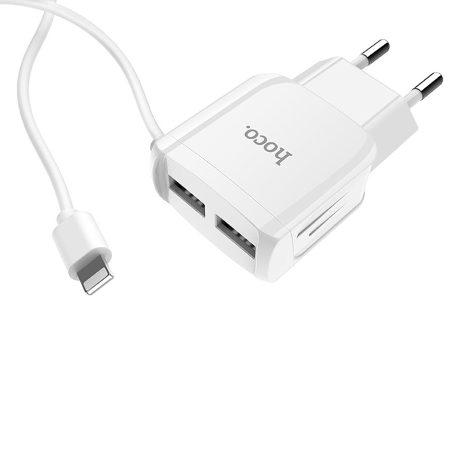 Сетевое зарядное устройство HOCO C59A Mega Joy 2xUSB с Кабелем Lightning, 2.4A, 10.8W, белый