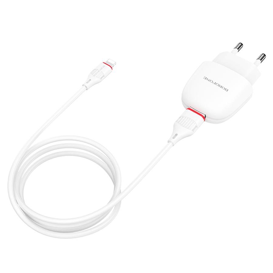 Сетевое зарядное устройство BOROFONE BA49A Vast 1xUSB с Кабелем USB - Lightning, 2.1A, белый