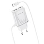 Сетевое зарядное устройство BOROFONE BA50A Beneficence 2xUSB с Кабелем Type-C, 2.1A, белый