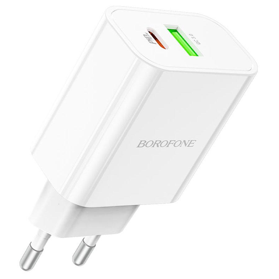 Сетевое зарядное устройство BOROFONE BA55A Crown speed 1xUSB + 1xUSB-C, 3.0A, 18W, белый