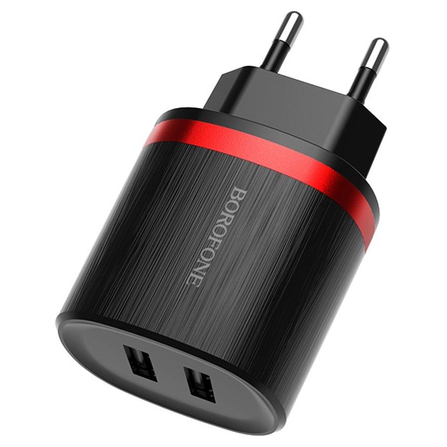 Сетевое зарядное устройство BOROFONE BA7A FlashPlug 2xUSB, 2.4A, черный