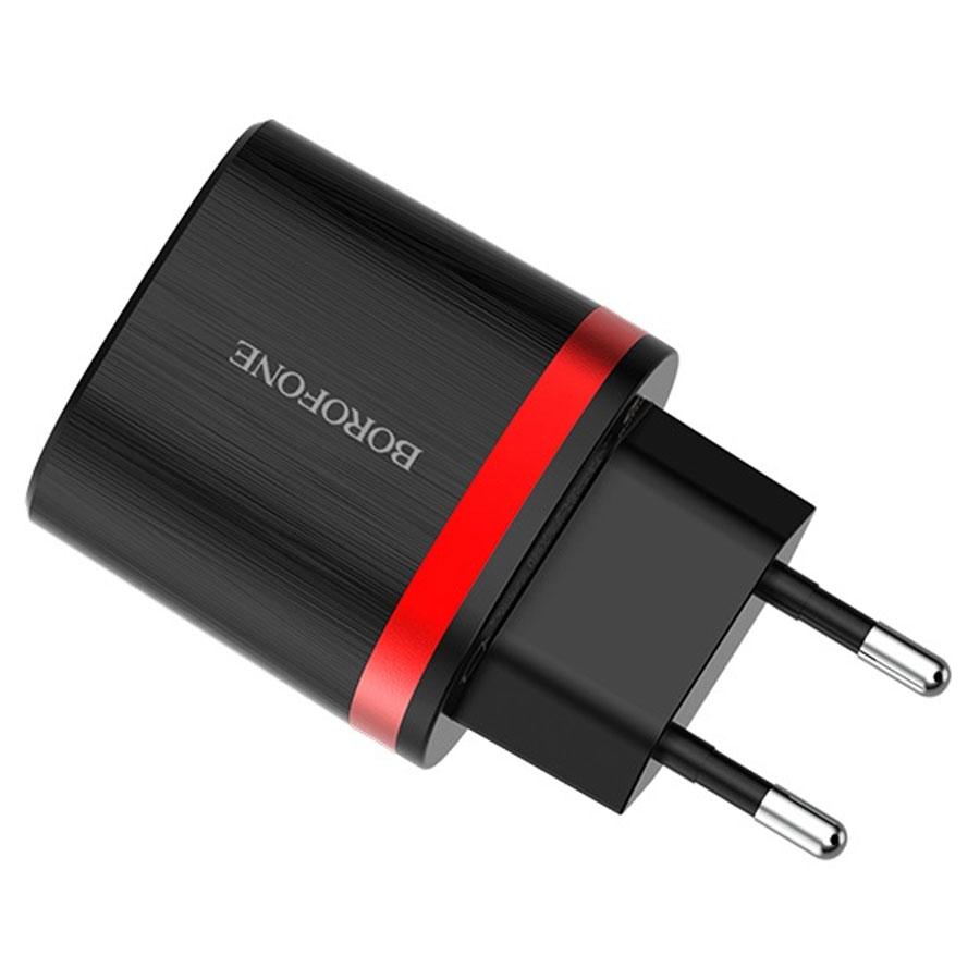 Сетевое зарядное устройство BOROFONE BA7A FlashPlug 2xUSB, 2.4A, черный