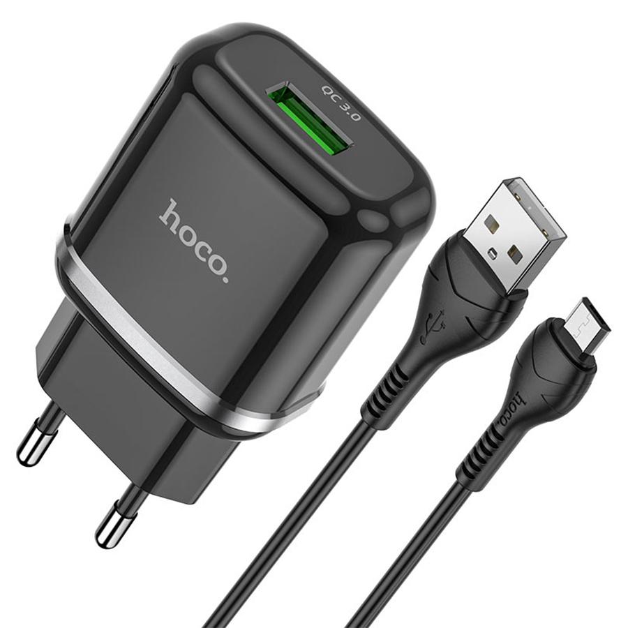 Сетевое зарядное устройство HOCO N3 Special 1xUSB с Кабелем USB - Micro, 3A, 18W, черный