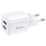 Сетевое зарядное устройство HOCO N8 Briar 2xUSB, 2.4A, 10.8W, белый