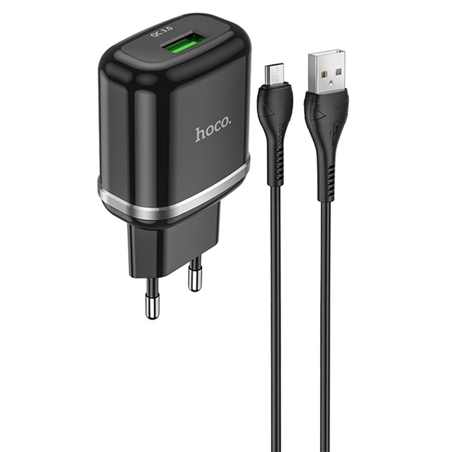 Сетевое зарядное устройство HOCO N3 Special 1xUSB с Кабелем USB - Micro, 3A, 18W, черный