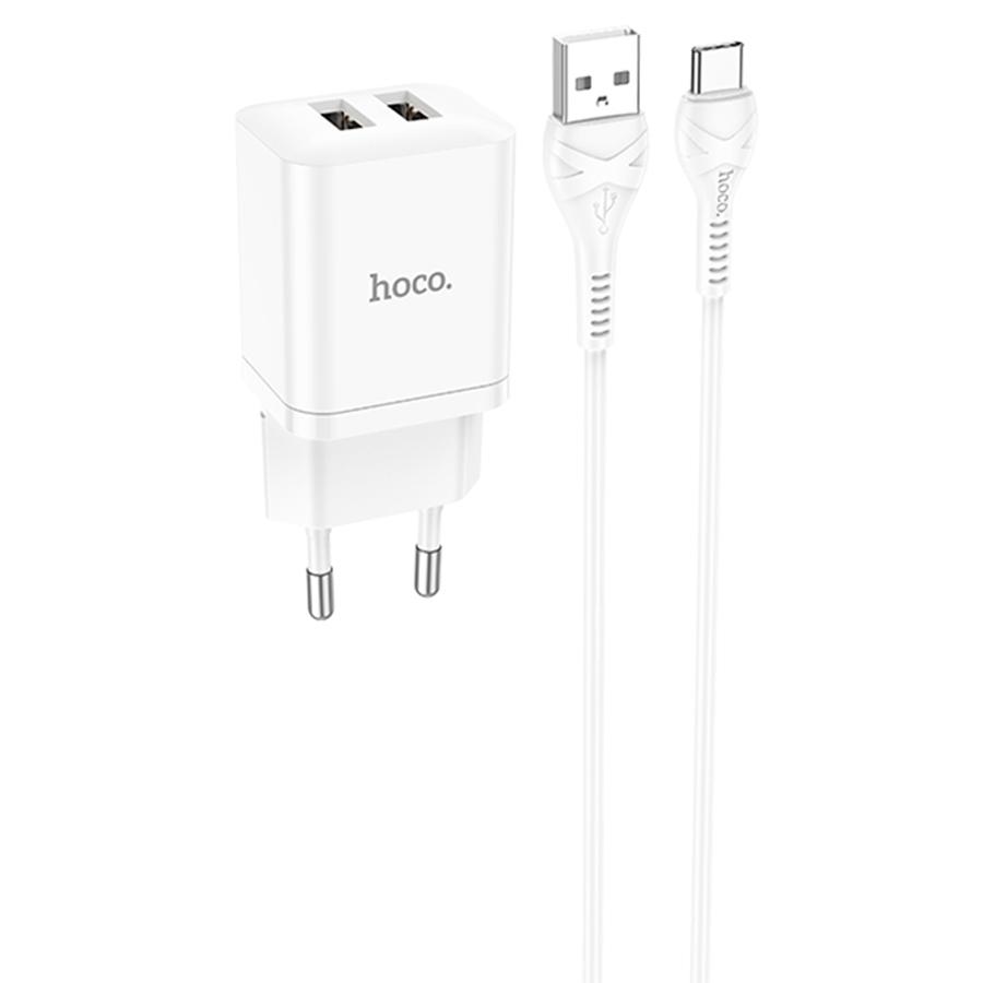 Сетевое зарядное устройство HOCO N25 Maker 2xUSB с Кабелем USB - Type-C, 2.1A, 10W, белый