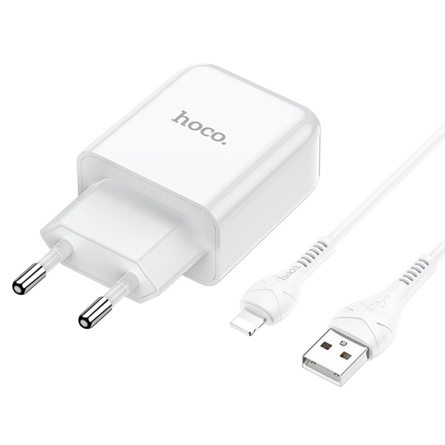 Сетевое зарядное устройство HOCO N2 Vigour single 1xUSB с Кабелем USB - Lightning, 2A, 10W, белый