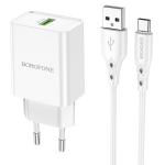 Сетевое зарядное устройство BOROFONE BN5 Jingrui single 1xUSB с Кабелем Type-C, 3.0A, 18W, белый