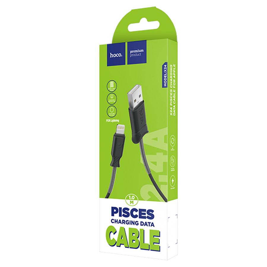 Кабель USB HOCO X24 Pisces USB - Lightning, 2.4А, 1 м, черный