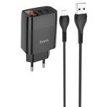 Сетевое зарядное устройство HOCO C86A Illustrious 2xUSB с Кабелем USB - Lightning, 2.4A, 10.8W, черный