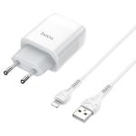 Сетевое зарядное устройство HOCO C73A Glorious 2xUSB с Кабелем USB - Lightning, 2.4A, 10.8W, белый