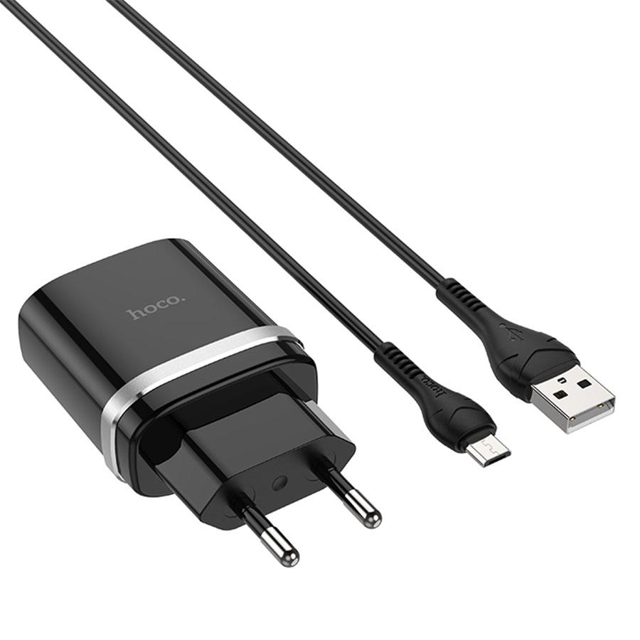 Сетевое зарядное устройство HOCO C12Q Smart 1xUSB с Кабелем USB - Micro, 3A, 18W, черный