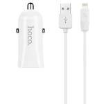 Автомобильное зарядное устройство HOCO Z12 Elite, 2xUSB с Кабелем USB - Lightning, 2.4A, белый