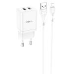 Сетевое зарядное устройство HOCO N25 Maker 2xUSB с Кабелем USB - Lightning, 2.1A, 10W, белый