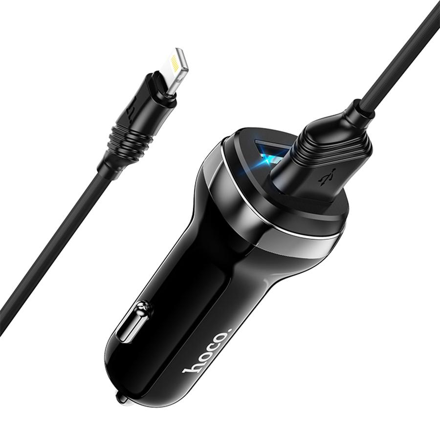 Автомобильное зарядное устройство HOCO Z40 Superior, 2xUSB с Кабелем USB - Lightning, 2.4A, черный