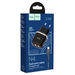 Сетевое зарядное устройство HOCO N4 Aspiring 2xUSB с Кабелем USB - Lightning, 2.4A, 10.8W, черный