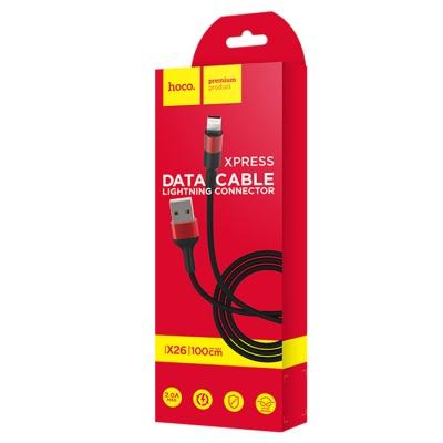 Кабель USB HOCO X26 Xpress USB - Lightning, 2А, 1 м, черный+красный