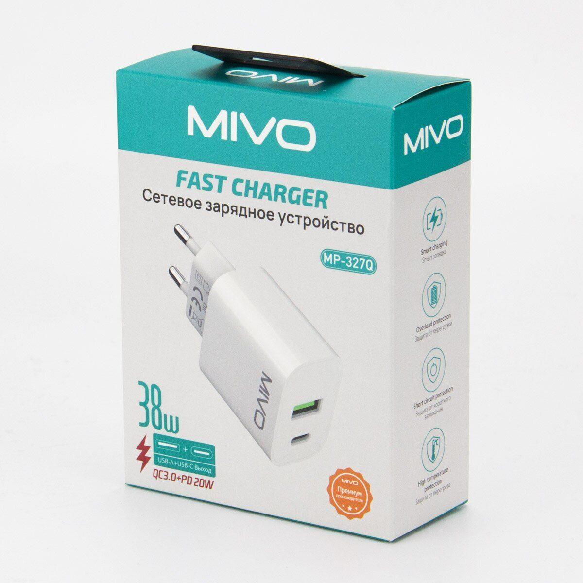 Сетевое зарядное устройство Mivo MP-327Q, 38W, USB+Type-C