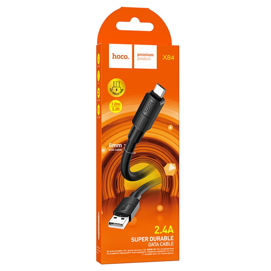 Кабель USB HOCO X84 Solid USB - MicroUSB, 2.4А, 1 м, черный